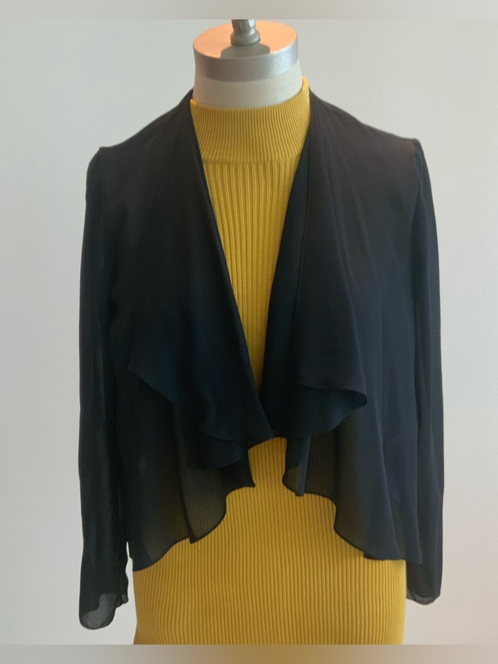 Black Cropped Draped Feminine Chiffon Top Sz 4